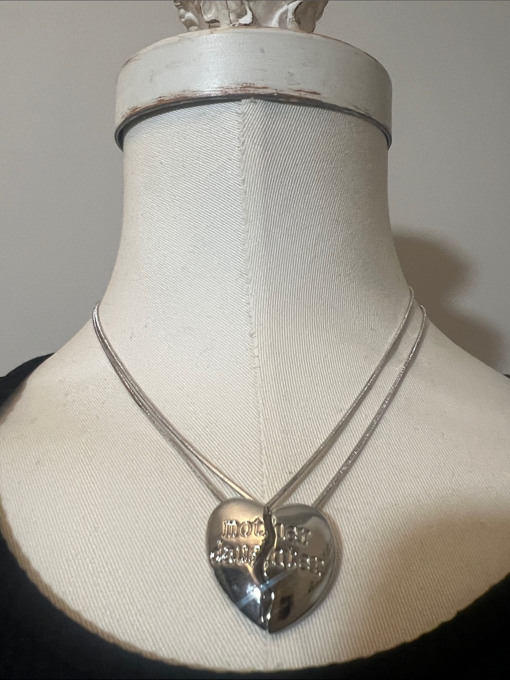 Engraved Mother & Daughter Split Heart Necklace - Silver Tone